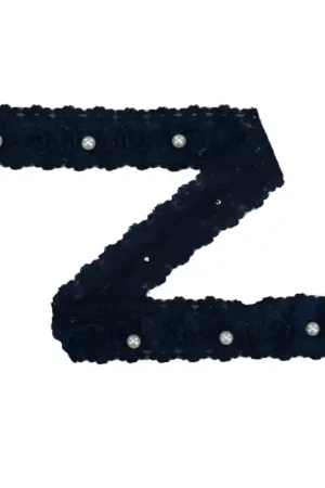 Voordeelprijs Tuleband roosjes met parels, 25 mm, donkerblauw