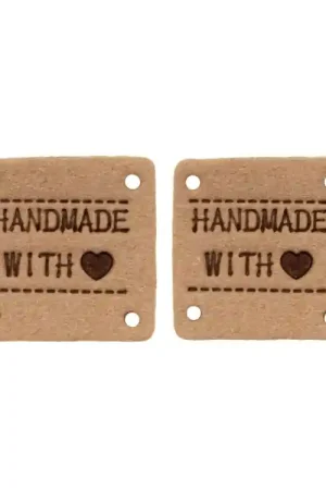 Aanbieding Velour Label Handmade with Love Square, lichtbruin