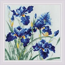 Borduurpakket Blue Irises van Riolis 2102 om te borduren. Superprijs