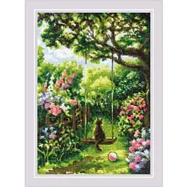 Borduurpakket Garden Swing - Tuin Schommel van Riolis 2114 om te borduren. Aanbieding