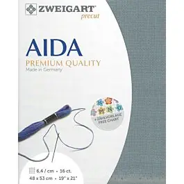Zweigart borduurstof aida 16ct\\/ 6.4kruisje blauw\\/grijs 594 afm. 48x53cm Fabrieksprijs