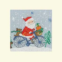 Wenskaart kerstman op de fiets - Bothy Threads bt-xmas51 om te borduren Must-Have