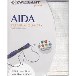 Zweigart borduurstof aida 16ct\\/ 6.4kruisje wit met glitter 11 afm. 48x53cm Laatste Versie
