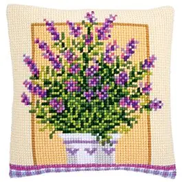 Weekendaanbieding Vervaco borduurkussen lavendelpot pn-0172863 Kruissteek