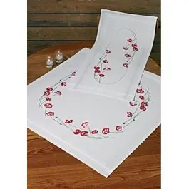 Weekendaanbieding Voorbedrukte loper klaprozen in platsteek 40x80 cm van Permin 63-9851