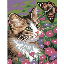 Actieprijs Margot voorbedrukt stramien poes met vlinder in halve kruissteek 60214