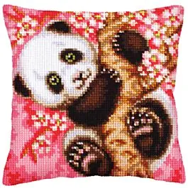 Voorbedrukt kruissteek Kussenpakket Hoera! Het is lente! panda Collection d'Art 5242 Laatste Versie