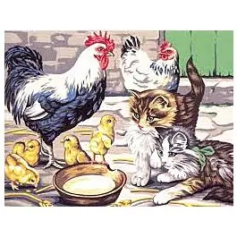 Voorbedrukt canvas\\/stramien kippen en poezen om te borduren van Margot 153.1331 Nu Kopen