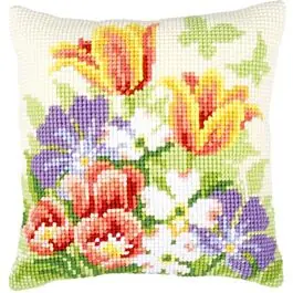 Borduurpakketkruissteek kussen lentebloemen vervaco pn-0148459 Voordeelprijs
