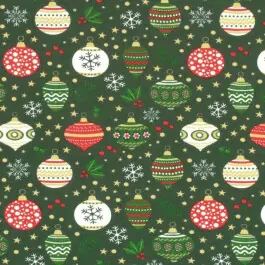 Sweat/french terry kerst ballen groen/goud Seizoensaanbieding