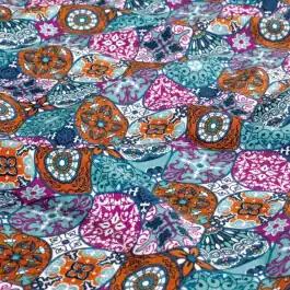 Viscose poplin abstract aqua Rechtstreeks Van De Fabrikant