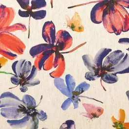 Viscose linnen digitaaldruk bloemen blauw/rood Laatste Versie
