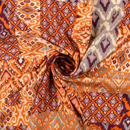 Viscose poplin digitaaldruk patchwork oranje Populair