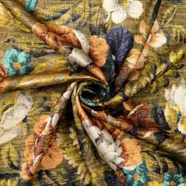 Viscose satijn digitaaldruk bloemen bruin Beperkt Aanbod