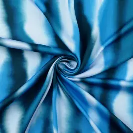 Beperkte Voorraad Viscose satijn digitaaldruk batik strepen blauw/petrol