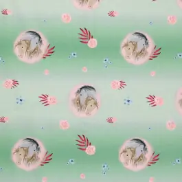 Tijdelijk Beschikbaar Katoen tricot digitaaldruk paarden groen