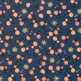 Alleen Vandaag Katoen poplin kerst rozen staalblauw/goud
