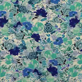 Viscose linnen digitaaldruk bloemen turquoise Premium
