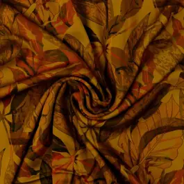 Viscose satijn digitaaldruk planten mosterd Alleen Vandaag