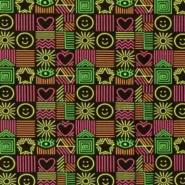 Sweat/french terry aangeruwd neon blokkenpatroon zwart Nieuw