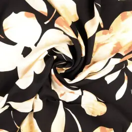 Viscose twill bloemen zwart/beige Fabrieksprijs