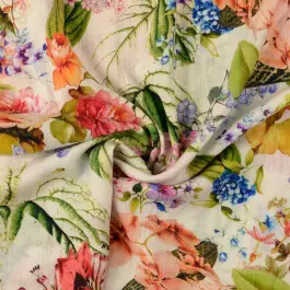 Viscose poplin crushed digitaaldruk bloemen rood Betaalbaar