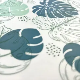 Weekendaanbieding Tafelzeil bedrukt bladeren wit