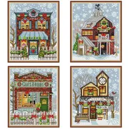 WINTER VILLAGE ORNAMENTS borduurkit70-08954 van Dimensions Beperkte Voorraad
