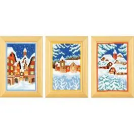 Actieprijs Winteravond kruissteek borduurpakket 3 schilderijen 8x12cm van VERVACO PN-0155893