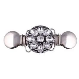 Vestklem bloem strass oud zilver 90x36mm Express Levering