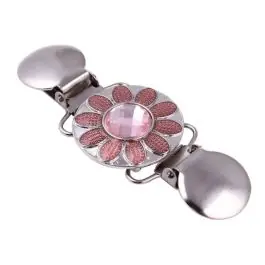 Vestklem roze bloem strass oud zilver 90x36mm Uitverkoop