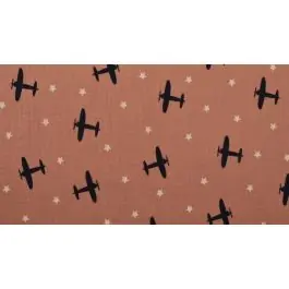 Hydrofiel (mousseline) met vliegtuigen 100% katoen 135cm breed van WOUTERS mp-138 Direct Beschikbaar