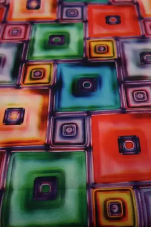 Texture stof, blokken print digitaal, blauw/groen/rood/paars . JT003 Seizoensaanbieding