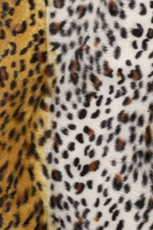 Velboa stof, fijne panterprint, lengte streep, offwhite/kerrie/zwart/bruin. V4503.36 Beste Prijs