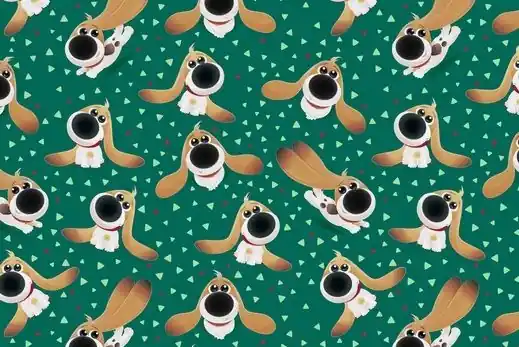 Voordeelprijs Tricot katoen stof, hondjes print, groen. Q2006