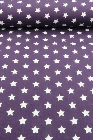 Katoenen stof, paars met sterren.SK045 Koopje