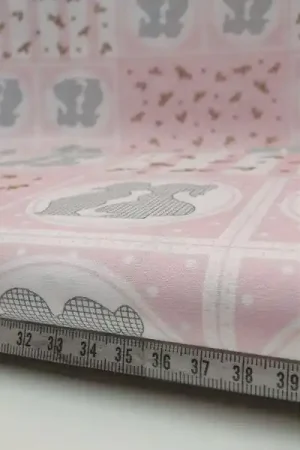 Beperkte Voorraad Katoen roze, vlakken, poppetjes zoenen, bloem, W754