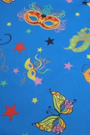 Voordeelprijs Katoen stof blauw met maskers print, M054