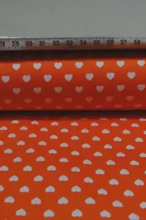 Poplin stof oranje met witte hartjes,HS036 Goedkoop