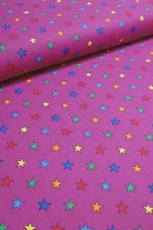Tijdelijk Beschikbaar Katoen stof fuchsia met sterretjes print, B1098