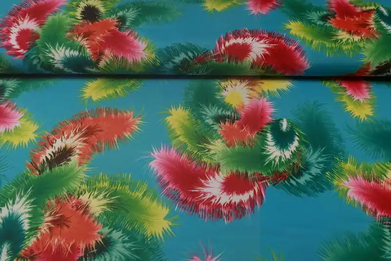 Texture stof, verenprint, blauw, groen, oranje X2391 Hete Deal