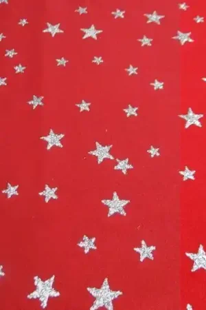 Veilige Betaling Lycra stof 4 way stretch, ster print, rood/zilver. Kl100 B0325