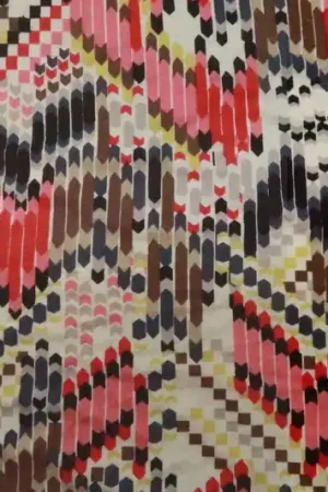 Viscose tricot stof ecru bruin rood roze indianen look Z627 Lage Prijs