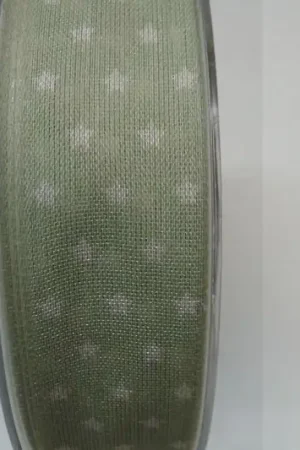 Voordeelprijs Lint ster print, met ijzerdraad, mint groen, off white, B0216