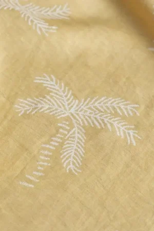 Viscose linnen mix palmbomen geel Gereduceerde Prijs