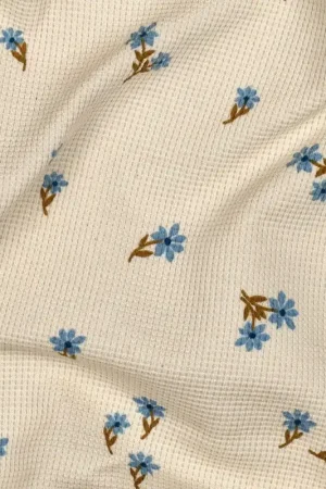 Wafel jersey bloemen ecru Speciale Aanbieding