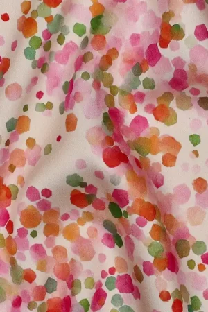 Viscose satijn digitaal stippen ecru Laatste Kans