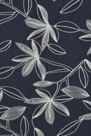 Tijdelijk Beschikbaar Denim geborduurde bloemen wit