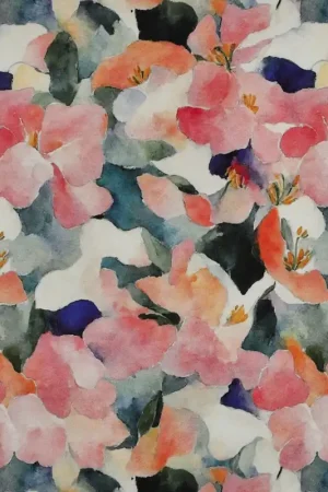 Viscose satijn digitaal bloemen perzik Weekendaanbieding