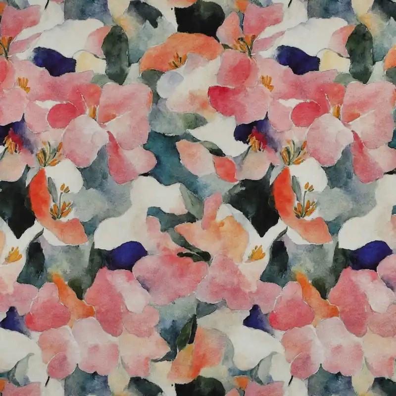 Viscose satijn digitaal bloemen perzik Weekendaanbieding